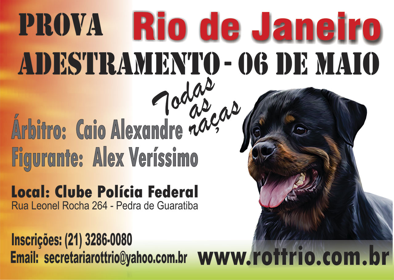 O RottRio – Rottweiler Clube do Estado do Rio de Janeiro têm o prazer de convidar para sua Prova de BH, IPO I, IPO II e IPO III